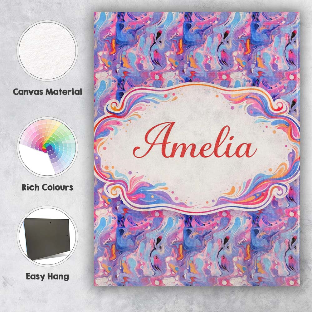 Personalised Name Light Aqua Marble Vein Gold Effect Abstract Custom Contemporary Display Canvas Wall Art Print Decor Picture Ready to Hang
