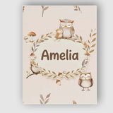Personalised Name Cute Woodland Owls Custom Premium Decorative Design Modern Room Accent Canvas Wall Art Print Decor Picture Ready to Hang