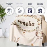 Cute Woodland Owls Mushrooms and Leaves Soft Cream Background Lovely  Personalised Custom Name Super Soft Fleece Blanket Bed Sofa Throw