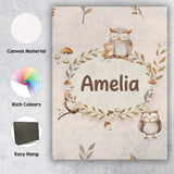 Personalised Name Cute Woodland Owls Custom Premium Decorative Design Modern Room Accent Canvas Wall Art Print Decor Picture Ready to Hang
