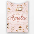 Cute Woodland Owls Mushrooms and Leaves Soft Blush Pink Background  Personalised Custom Name Super Soft Fleece Blanket Bed Sofa Throw