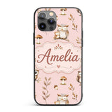 Cute Woodland Owls Mushrooms and Leaves Soft Custom Name Protective Phone Case Mobile Cover Durable Everyday Smartphone Shock Resistant