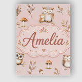 Personalised Name Cute Woodland Owls Custom Premium Decorative Design Modern Room Accent Canvas Wall Art Print Decor Picture Ready to Hang