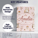 Personalised Name Cute Woodland Owls Custom Premium Decorative Design Modern Room Accent Canvas Wall Art Print Decor Picture Ready to Hang