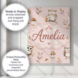 Personalised Name Cute Woodland Owls Custom Premium Decorative Design Modern Room Accent Canvas Wall Art Print Decor Picture Ready to Hang