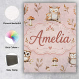 Personalised Name Cute Woodland Owls Custom Premium Decorative Design Modern Room Accent Canvas Wall Art Print Decor Picture Ready to Hang