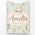 Cute Woodland Owls Mushrooms and Leaves Sage Green Background Lovely  Personalised Custom Name Super Soft Fleece Blanket Bed Sofa Throw