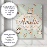 Personalised Name Cute Woodland Owls Custom Premium Decorative Design Modern Room Accent Canvas Wall Art Print Decor Picture Ready to Hang