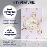 Personalised Name Cute Woodland Owls Custom Premium Decorative Design Modern Room Accent Canvas Wall Art Print Decor Picture Ready to Hang