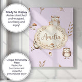 Personalised Name Cute Woodland Owls Custom Premium Decorative Design Modern Room Accent Canvas Wall Art Print Decor Picture Ready to Hang
