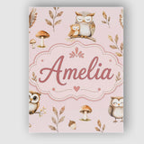 Personalised Name Cute Woodland Owls Custom Premium Decorative Design Modern Room Accent Canvas Wall Art Print Decor Picture Ready to Hang