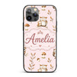 Cute Woodland Owls Mushrooms and Leaves Soft Custom Name Protective Phone Case Mobile Cover Durable Everyday Smartphone Shock Resistant