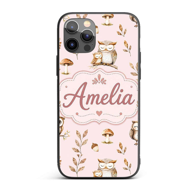 Cute Woodland Owls Mushrooms and Leaves Soft Custom Name Protective Phone Case Mobile Cover Durable Everyday Smartphone Shock Resistant
