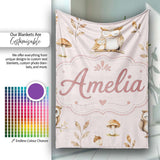 Cute Woodland Owls Mushrooms and Leaves Soft Beige Background Lovely  Personalised Custom Name Super Soft Fleece Blanket Bed Sofa Throw