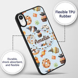 Cute Halloween Donuts Cupcakes Bats and Candy Custom Name Protective Phone Case Mobile Cover Durable Everyday Smartphone Shock Resistant