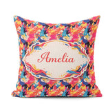 Custom Name Neon Paint Splash Dark Background Abstract Pattern Square Filled Cushion Throw Pillow Sofa Bed Home Decor Zip Washable UK Made