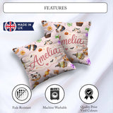 Custom Name Halloween Donuts Bats and Candy Soft Pink Background Square Filled Cushion Throw Pillow Sofa Bed Home Decor Zip Washable UK Made