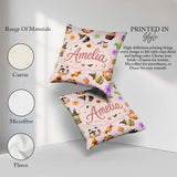 Custom Name Halloween Donuts Bats and Candy Soft Pink Background Square Filled Cushion Throw Pillow Sofa Bed Home Decor Zip Washable UK Made