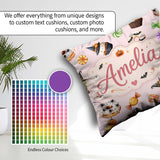 Custom Name Halloween Donuts Bats and Candy Soft Pink Background Square Filled Cushion Throw Pillow Sofa Bed Home Decor Zip Washable UK Made