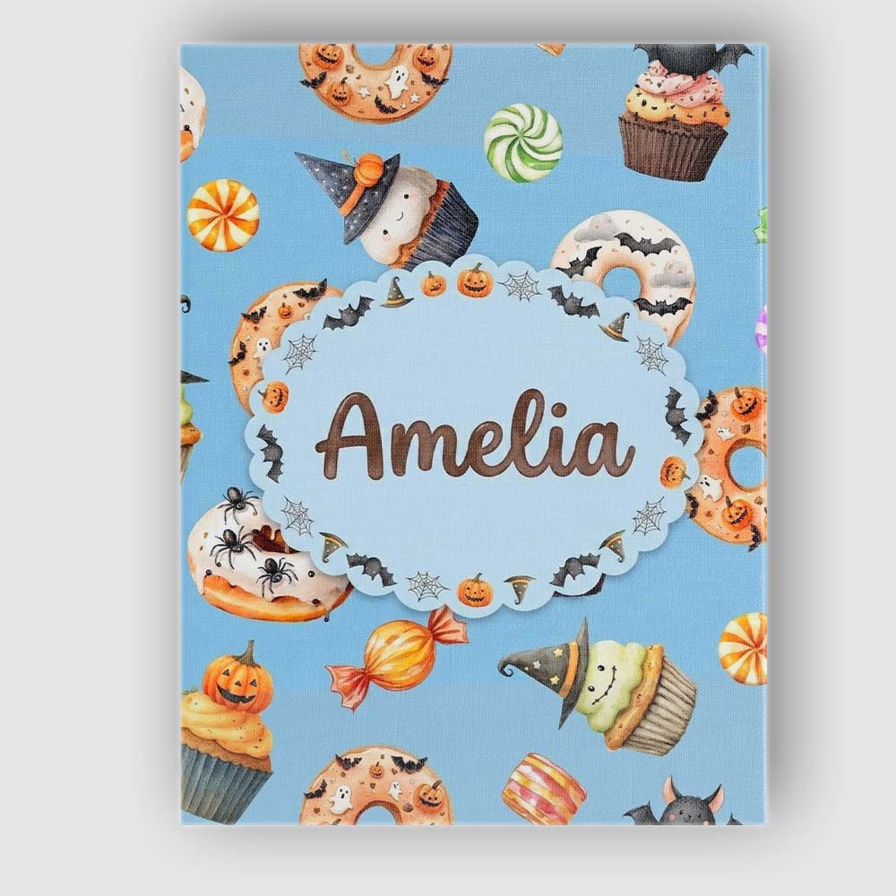 Personalised Name Halloween Donuts Cupcakes Custom  Bespoke Interior Contemporary Canvas Wall Art Print Decor Picture Ready to Hang