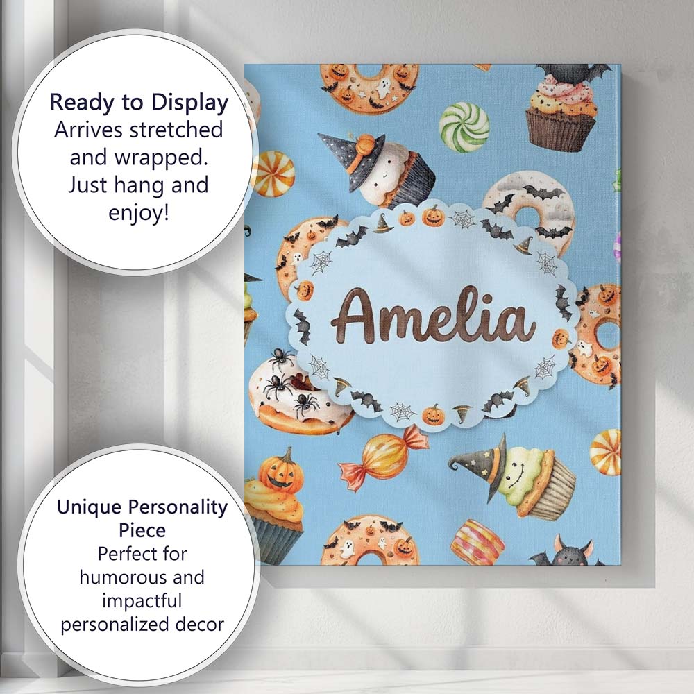 Personalised Name Halloween Donuts Cupcakes Custom  Bespoke Interior Contemporary Canvas Wall Art Print Decor Picture Ready to Hang
