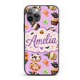 Cute Halloween Donuts Cupcakes Bats Candy and Custom Name Protective Phone Case Mobile Cover Durable Everyday Smartphone Shock Resistant