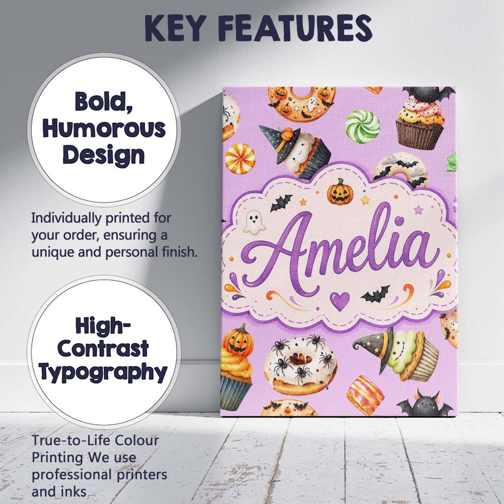 Personalised Name Cute Halloween Donuts Custom  Modern Room Accent Elegant Feature Canvas Wall Art Print Decor Picture Ready to Hang