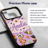 Cute Halloween Donuts Cupcakes Bats Candy and Custom Name Protective Phone Case Mobile Cover Durable Everyday Smartphone Shock Resistant