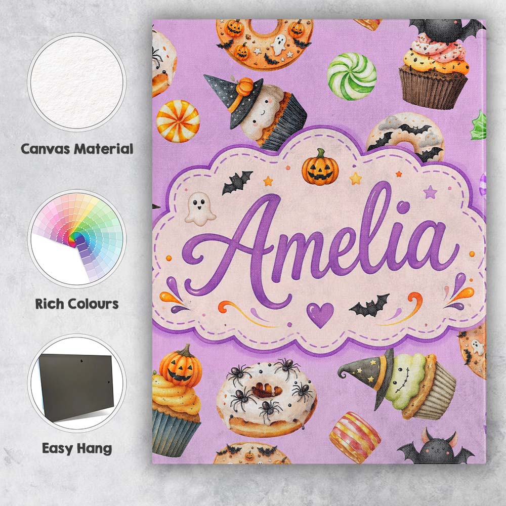 Personalised Name Cute Halloween Donuts Custom  Modern Room Accent Elegant Feature Canvas Wall Art Print Decor Picture Ready to Hang