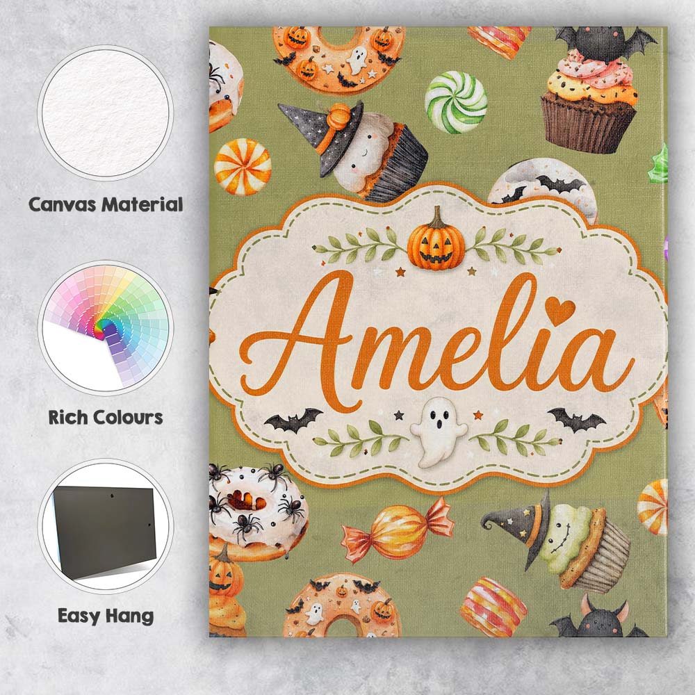 Personalised Name Cute Halloween Donuts Custom  Modern Room Accent Elegant Feature Canvas Wall Art Print Decor Picture Ready to Hang
