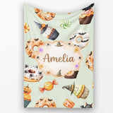 Cute Halloween Donuts Cupcakes Bats Candy and Pumpkins Sage Green  Personalised Custom Name Super Soft Fleece Blanket Bed Sofa Throw