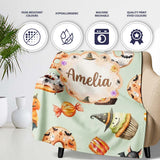 Cute Halloween Donuts Cupcakes Bats Candy and Pumpkins Sage Green  Personalised Custom Name Super Soft Fleece Blanket Bed Sofa Throw