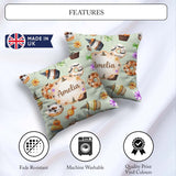 Custom Name Halloween Donuts Cupcakes Bats Candy and Sage Green Square Filled Cushion Throw Pillow Sofa Bed Home Decor Zip Washable UK Made