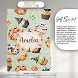 Cute Halloween Donuts Cupcakes Bats Candy and Pumpkins Sage Green  Personalised Custom Name Super Soft Fleece Blanket Bed Sofa Throw