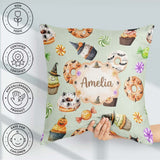 Custom Name Halloween Donuts Cupcakes Bats Candy and Sage Green Square Filled Cushion Throw Pillow Sofa Bed Home Decor Zip Washable UK Made