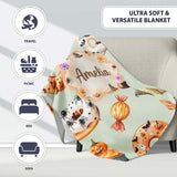 Cute Halloween Donuts Cupcakes Bats Candy and Pumpkins Sage Green  Personalised Custom Name Super Soft Fleece Blanket Bed Sofa Throw