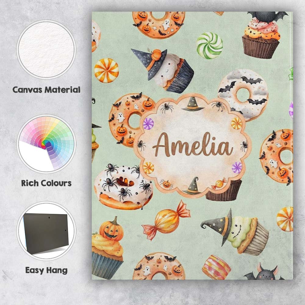Personalised Name Cute Halloween Donuts Custom  Modern Room Accent Elegant Feature Canvas Wall Art Print Decor Picture Ready to Hang