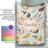 Cute Halloween Donuts Cupcakes Bats Candy and Pumpkins Sage Green  Personalised Custom Name Super Soft Fleece Blanket Bed Sofa Throw