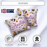 Custom Name Donuts Cupcakes Bats Candy and Pumpkins Light Purple Square Filled Cushion Throw Pillow Sofa Bed Home Decor Zip Washable UK Made