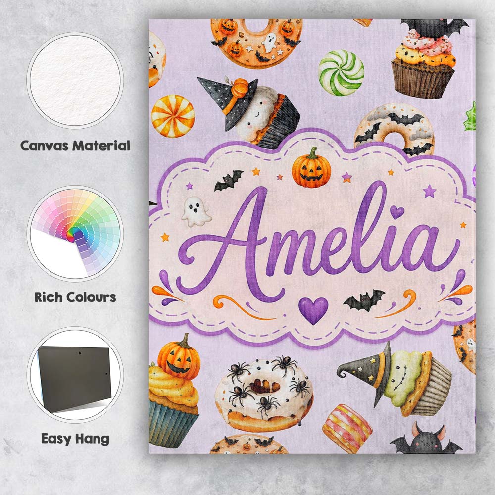 Personalised Name Halloween Donuts Cupcakes Custom  Bespoke Interior Contemporary Canvas Wall Art Print Decor Picture Ready to Hang