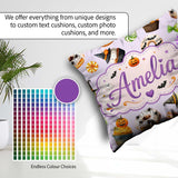 Custom Name Donuts Cupcakes Bats Candy and Pumpkins Light Purple Square Filled Cushion Throw Pillow Sofa Bed Home Decor Zip Washable UK Made