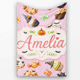 Cute Halloween Donuts Cupcakes Bats Candy and Pumpkins Pink Lovely  Personalised Custom Name Super Soft Fleece Blanket Bed Sofa Throw