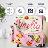 Cute Halloween Donuts Cupcakes Bats Candy and Pumpkins Pink Lovely  Personalised Custom Name Super Soft Fleece Blanket Bed Sofa Throw
