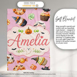 Cute Halloween Donuts Cupcakes Bats Candy and Pumpkins Pink Lovely  Personalised Custom Name Super Soft Fleece Blanket Bed Sofa Throw