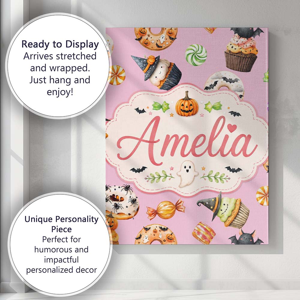 Personalised Name Cute Halloween Donuts Custom  Modern Room Accent Elegant Feature Canvas Wall Art Print Decor Picture Ready to Hang