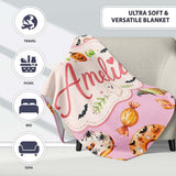 Cute Halloween Donuts Cupcakes Bats Candy and Pumpkins Pink Lovely  Personalised Custom Name Super Soft Fleece Blanket Bed Sofa Throw