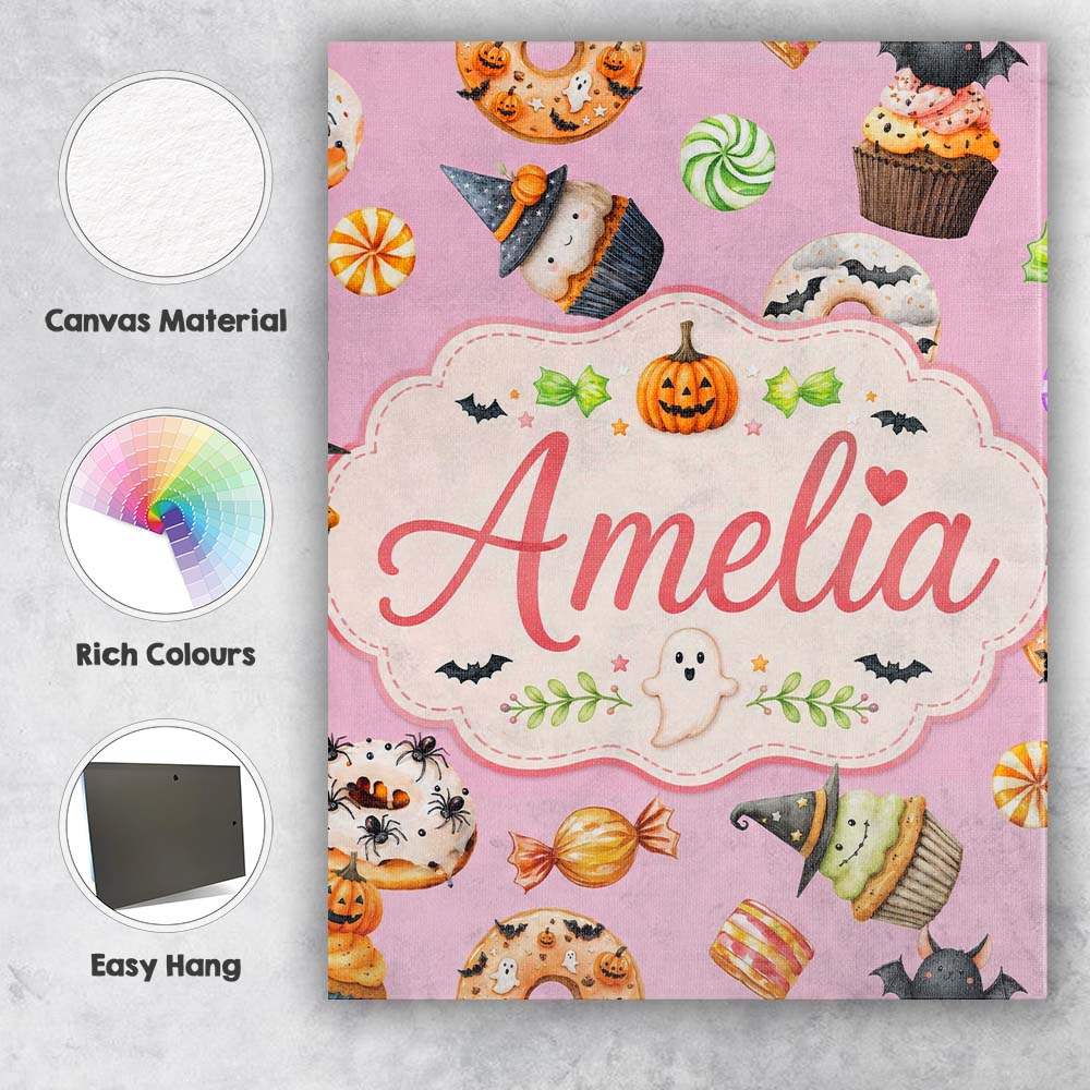 Personalised Name Cute Halloween Donuts Custom  Modern Room Accent Elegant Feature Canvas Wall Art Print Decor Picture Ready to Hang