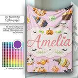Cute Halloween Donuts Cupcakes Bats Candy and Pumpkins Pink Lovely  Personalised Custom Name Super Soft Fleece Blanket Bed Sofa Throw