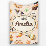Cute Halloween Donuts Cupcakes Bats Candy and Pumpkins Beige Lovely  Personalised Custom Name Super Soft Fleece Blanket Bed Sofa Throw