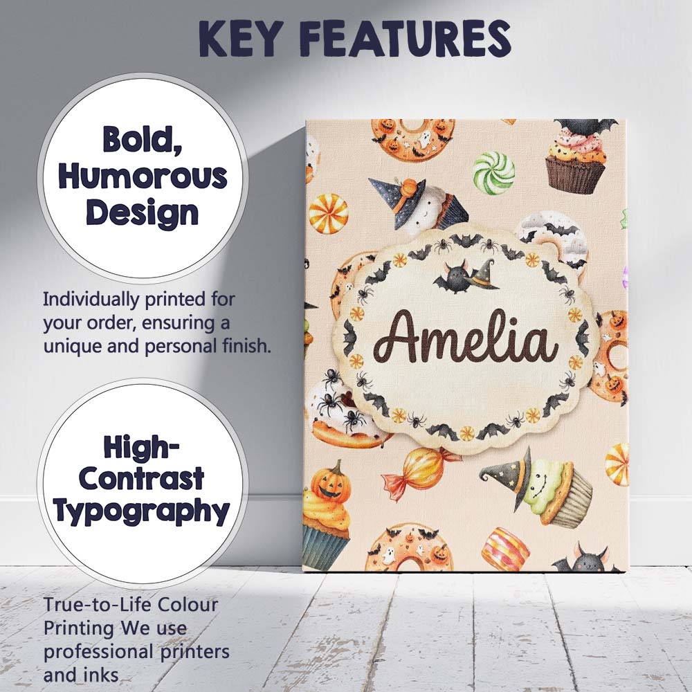 Personalised Name Cute Halloween Donuts Custom  Modern Room Accent Elegant Feature Canvas Wall Art Print Decor Picture Ready to Hang
